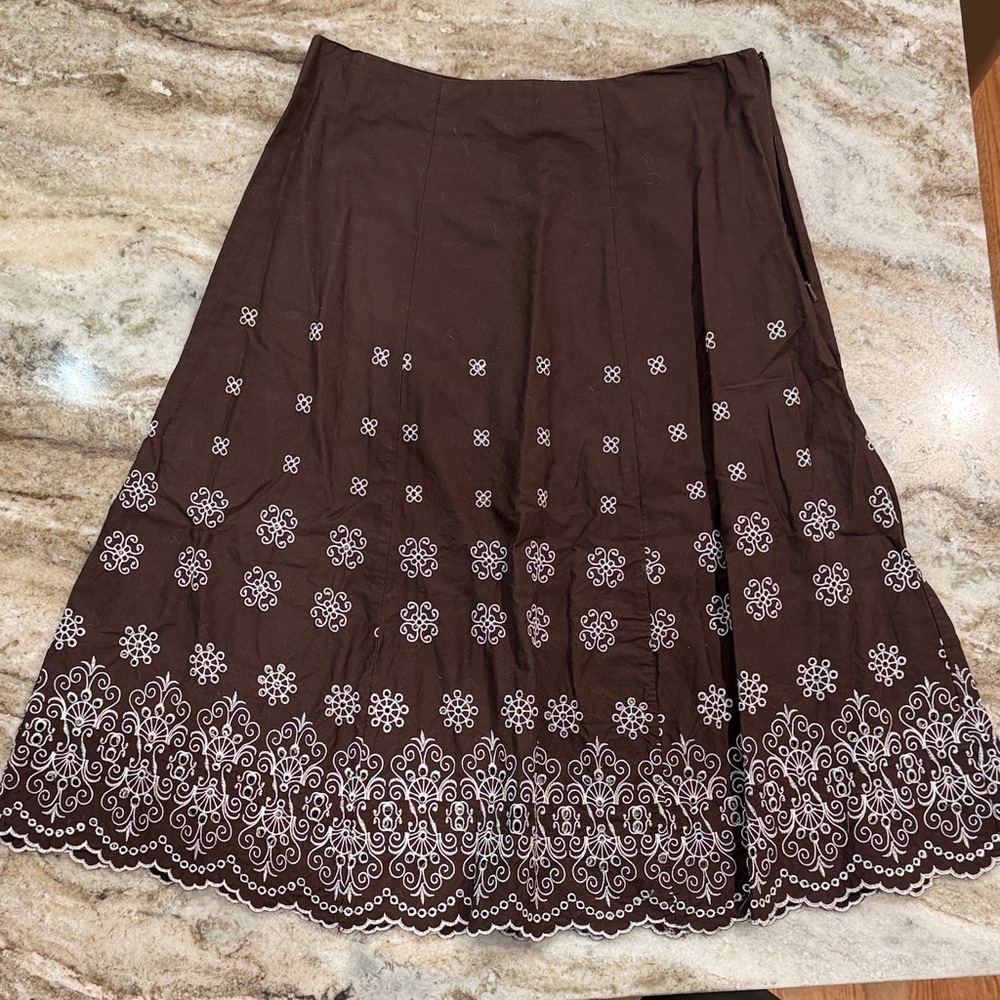 Elementz Brown A-Line Skirt with White Embroidery